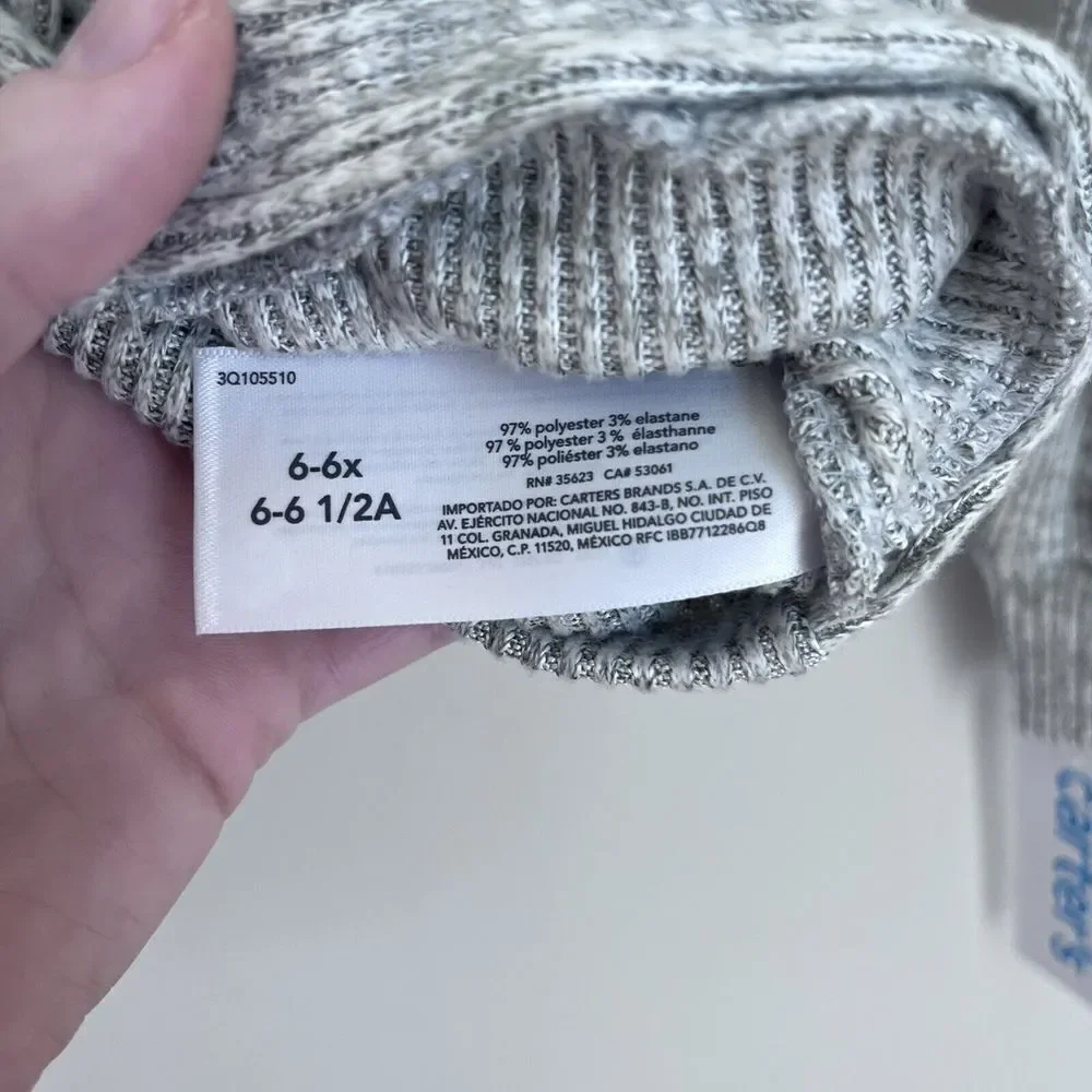 Carter's NWT New Kids Girls Softspun Twist‎ Front Ribbed Sweater Gray Size 6